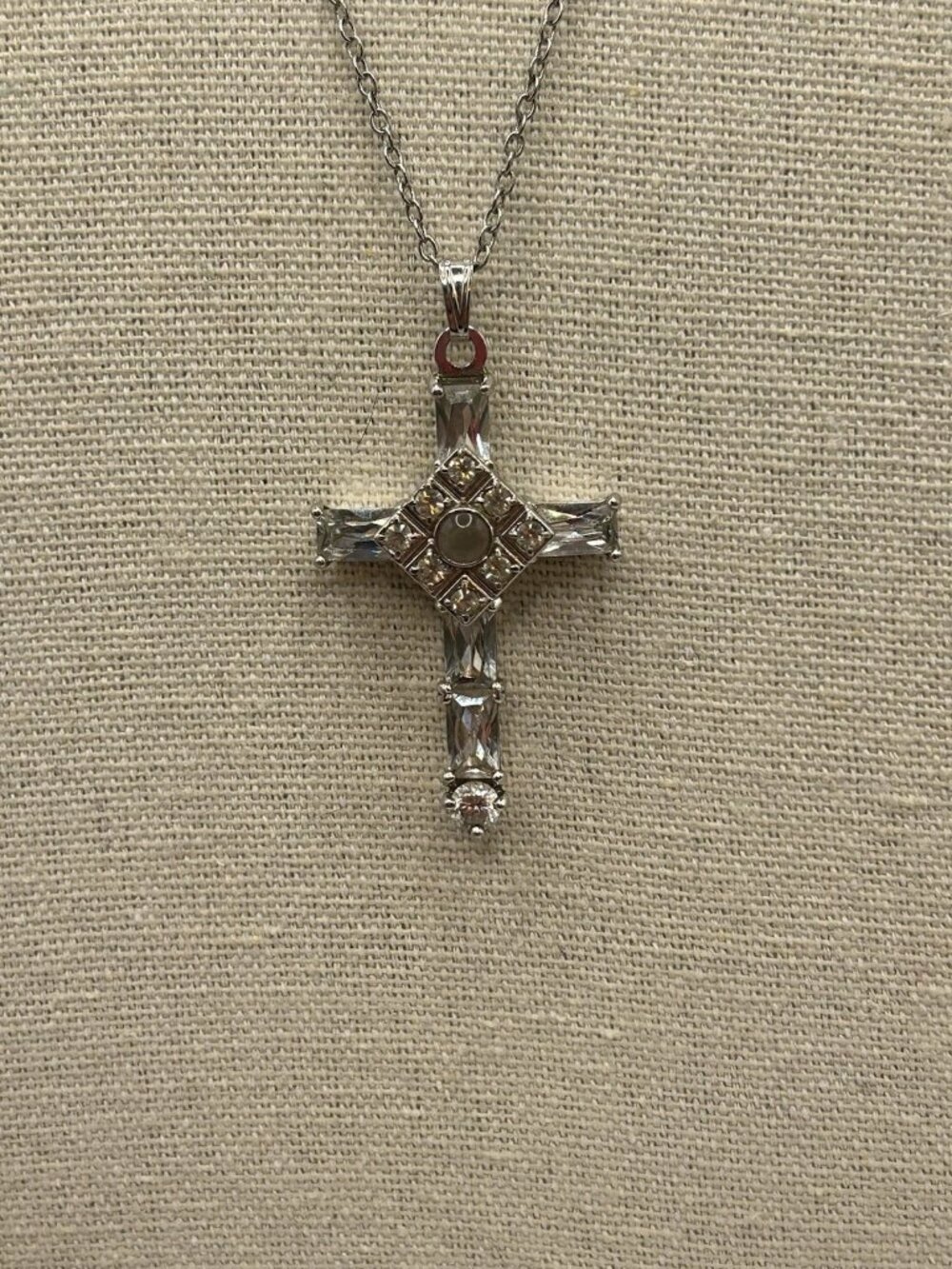 Cross Necklace Silver Tone Crystal Pendant Elegant Gift Lord’s Prayer Micro Text - Picture 5 of 11